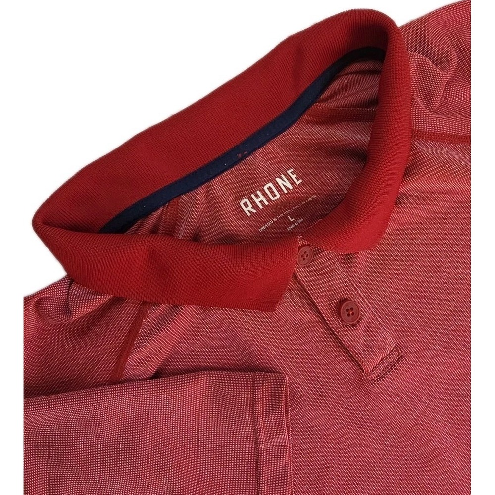 Rhone Delta Pique Polo Shirt Mens Large Red Check Performance Stretch Golf